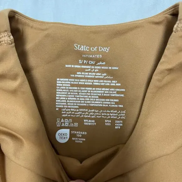 NWT State of Day Core Body Hang Bodysuit Small Foxy Brown Stretch Tank Thong - Picture 6 of 9